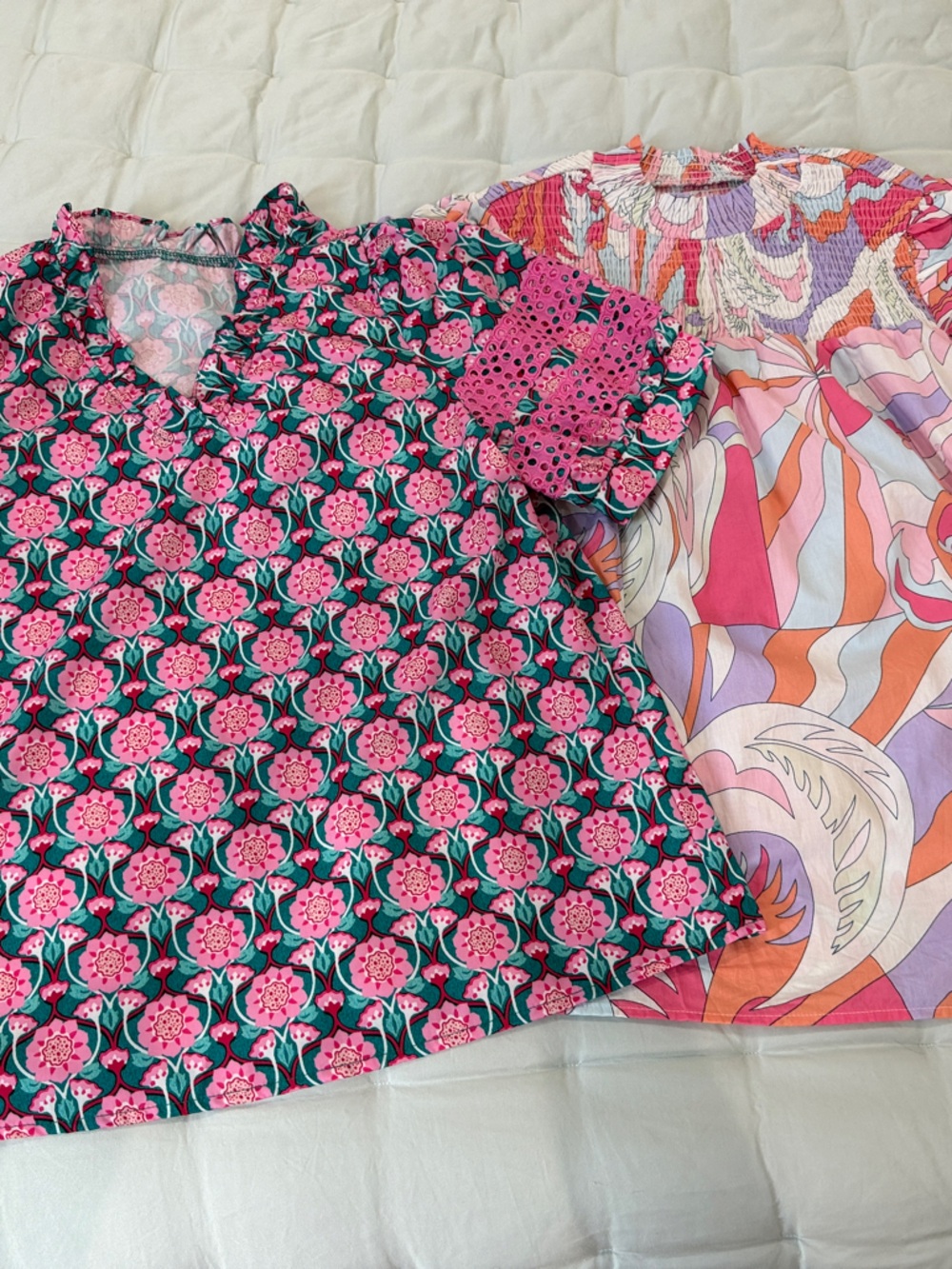 2 vibrant colorful blouses